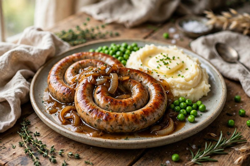 Photo of Cumberland Sausages with Onion Gravy, a dinner recipe from FluentFuel