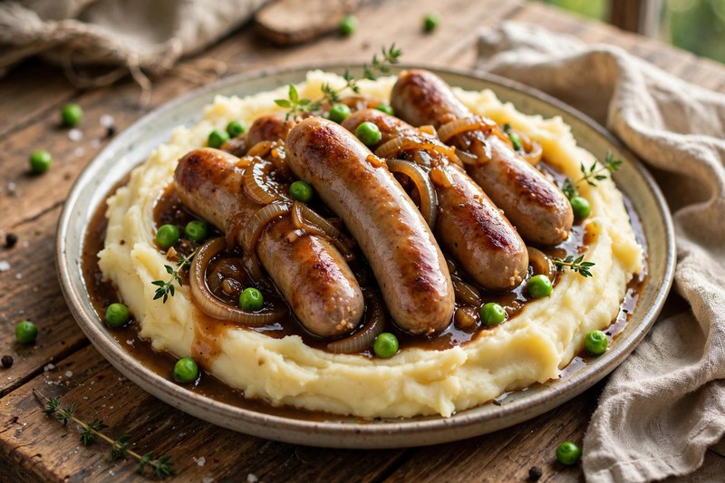 Photo of Bangers and Mash, a dinner recipe from FluentFuel