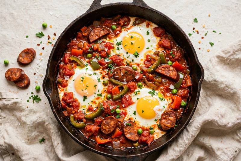 Photo of Huevos a la Flamenca, a breakfast recipe from FluentFuel
