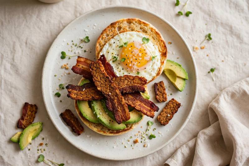 Photo of Tempeh Bacon Breakfast Sandwich, a breakfast recipe from FluentFuel