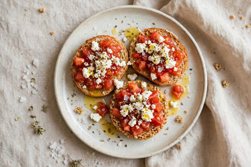 Photo of Dakos Cretan Barley Rusk Salad, a breakfast recipe from FluentFuel