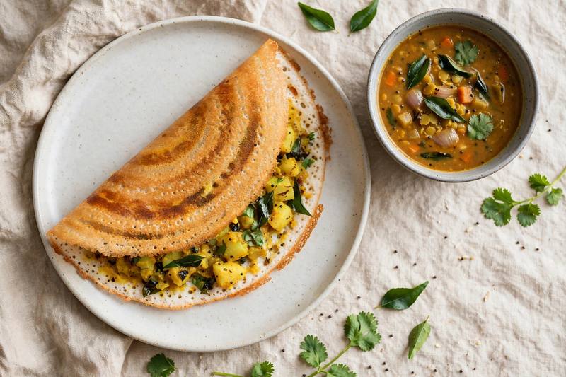 Photo of Masala Dosa with Sambar, a breakfast recipe from FluentFuel