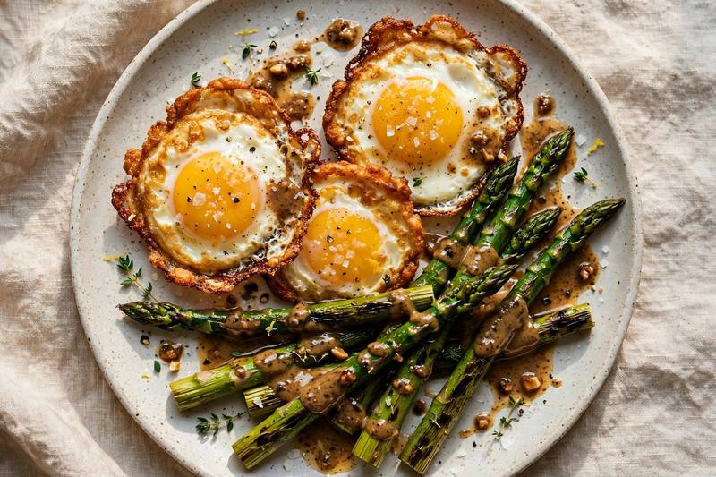 Photo of Duck Eggs with Asparagus and Brown Butter, a breakfast recipe from FluentFuel