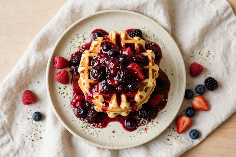 Photo of Protein Waffles with Warm Berry Compote, a breakfast recipe from FluentFuel