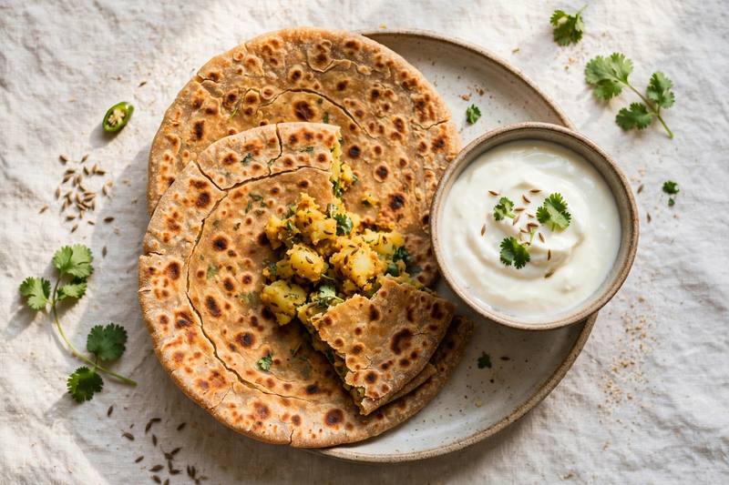 Photo of Aloo Paratha with Yogurt, a breakfast recipe from FluentFuel