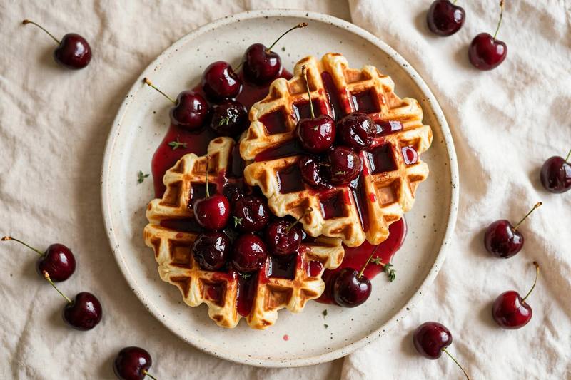 Photo of Brussels Waffles with Warm Cherries, a breakfast recipe from FluentFuel