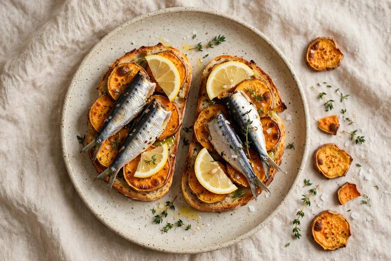 Photo of Sardine and Sweet Potato Toast, a breakfast recipe from FluentFuel