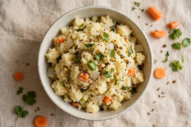 Photo of Upma Savory Semolina Porridge, a breakfast recipe from FluentFuel