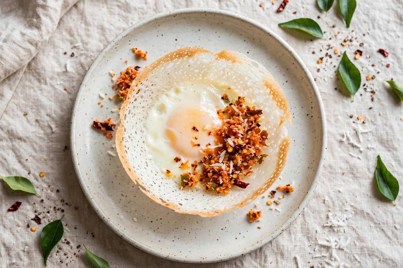 Photo of Egg Hopper with Coconut Sambol, a breakfast recipe from FluentFuel