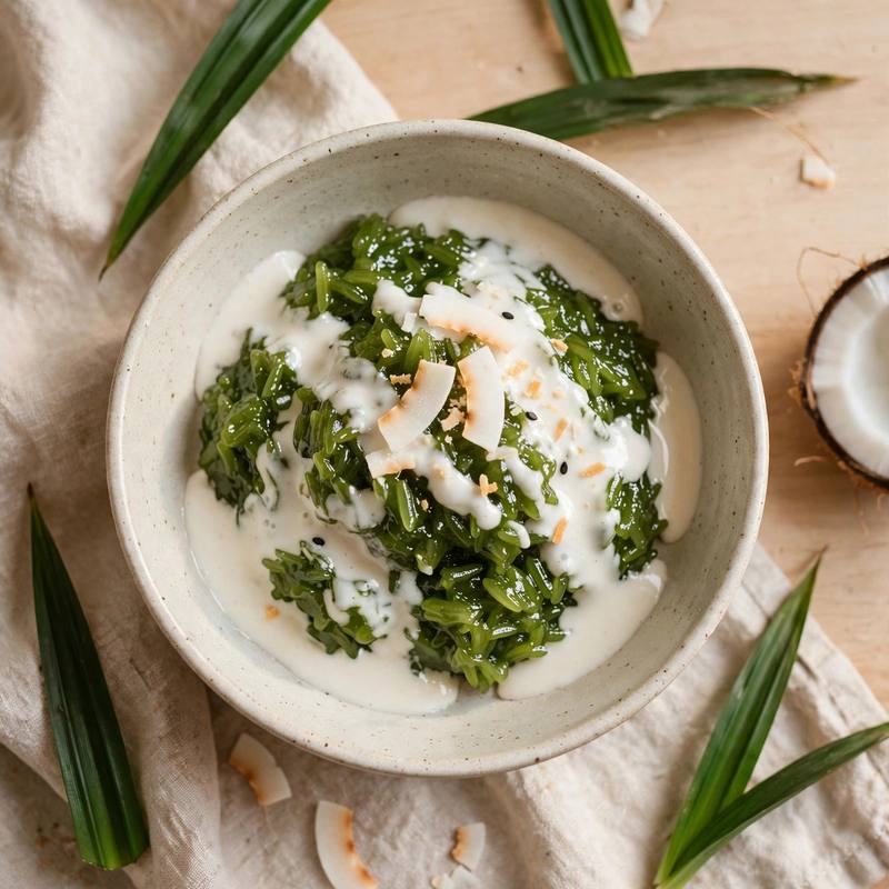 Photo of Pandan Sticky Rice with Coconut Cream, a breakfast recipe from FluentFuel