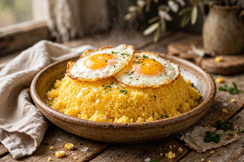 Photo of Cuscuz Nordestino (Corn Couscous), a breakfast recipe from FluentFuel
