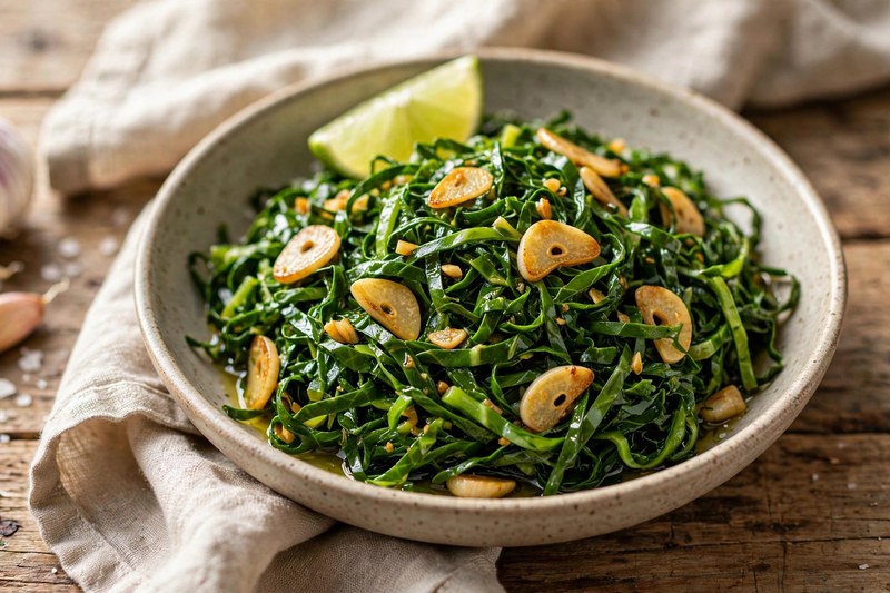 Photo of Couve a Mineira (Garlicky Collard Greens), a lunch recipe from FluentFuel