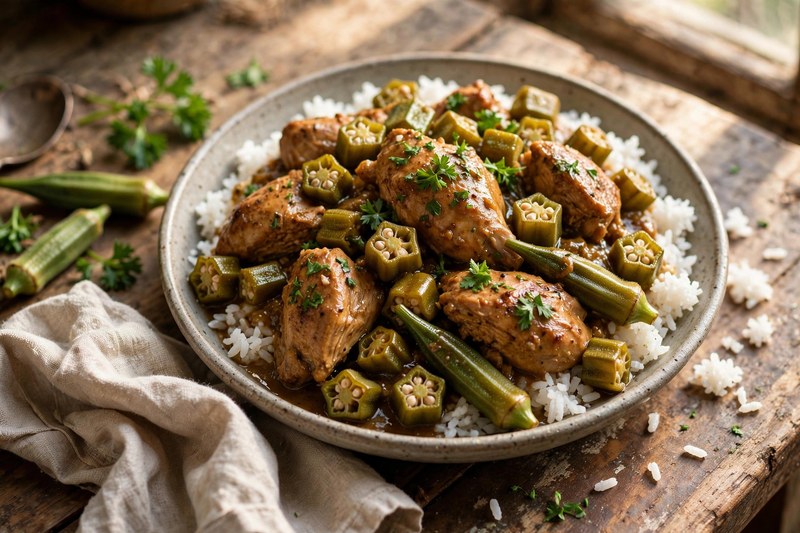 Photo of Frango com Quiabo (Chicken with Okra), a dinner recipe from FluentFuel