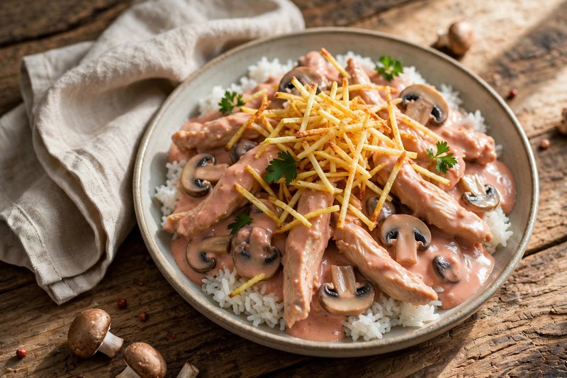 Photo of Strogonoff de Frango (Brazilian Chicken Stroganoff), a dinner recipe from FluentFuel