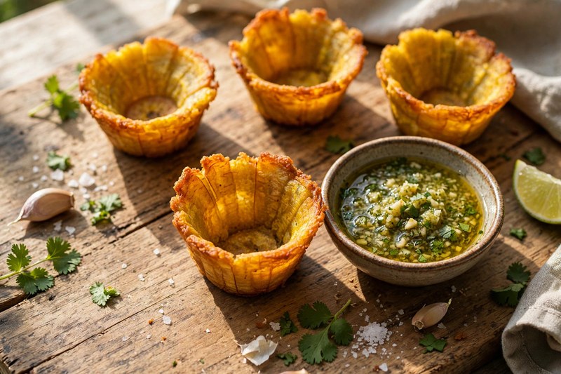 Photo of Tostones with Garlic Mojo, a snack recipe from FluentFuel