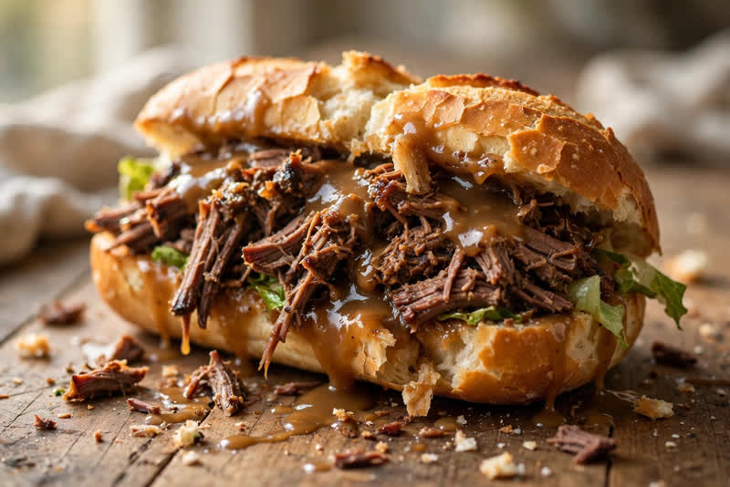 Photo of Roast Beef Debris Po'boy, a lunch recipe from FluentFuel