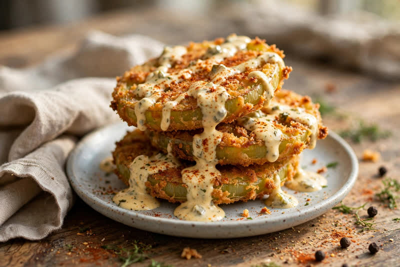 Photo of Fried Green Tomatoes with Rémoulade, a lunch recipe from FluentFuel