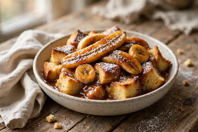 Photo of Bananas Foster Bread Pudding, a snack recipe from FluentFuel