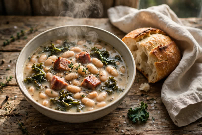 Photo of Tasso and White Bean Soup, a dinner recipe from FluentFuel