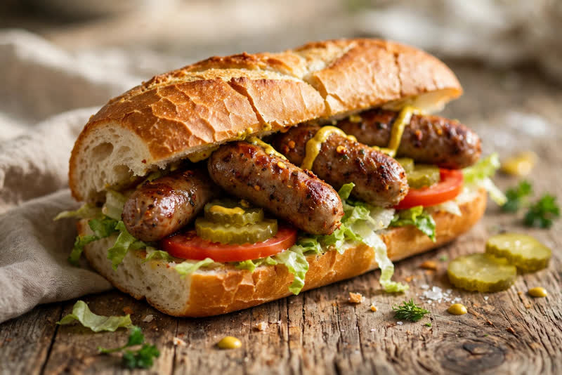 Photo of Hot Sausage Po'boy, a lunch recipe from FluentFuel