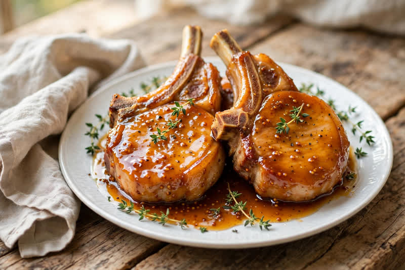 Photo of Cane Syrup Glazed Pork Chops, a dinner recipe from FluentFuel