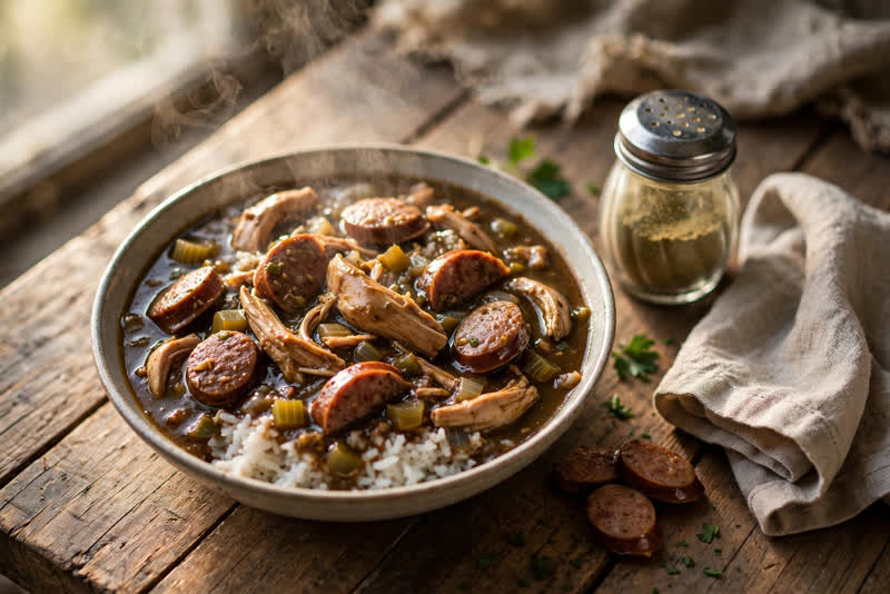 Photo of Chicken and Sausage Gumbo, a dinner recipe from FluentFuel