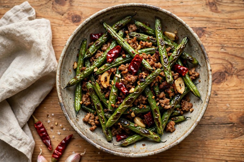 Photo of Dry-Fried Green Beans, a dinner recipe from FluentFuel