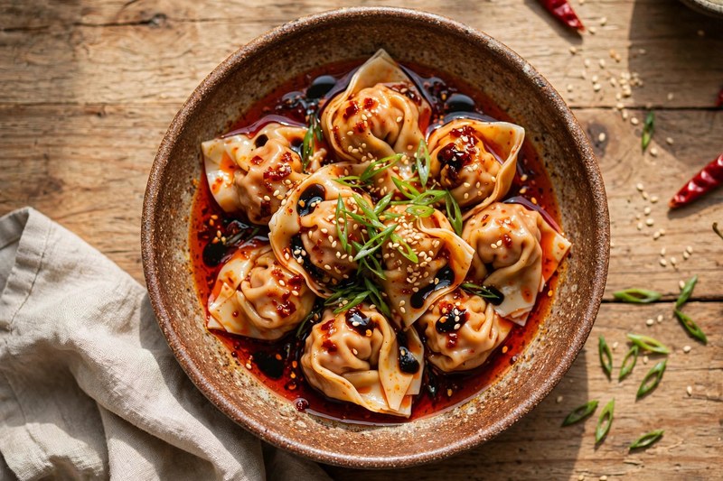 Photo of Spicy Wontons in Chili Oil, a lunch recipe from FluentFuel