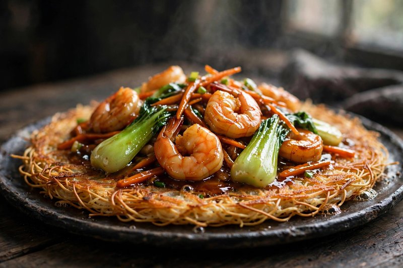 Photo of Crispy Chow Mein with Shrimp, a dinner recipe from FluentFuel