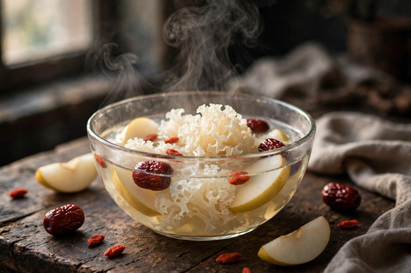 Photo of Snow Fungus and Pear Soup, a snack recipe from FluentFuel