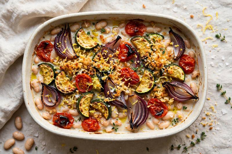 Photo of Roasted Veggie & White Bean Bake, a dinner recipe from FluentFuel