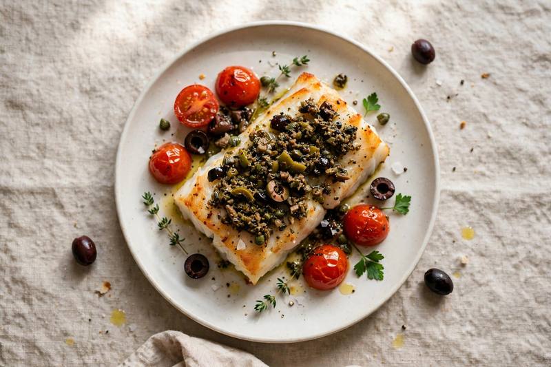 Photo of Baked Cod with Olive Tapenade, a dinner recipe from FluentFuel