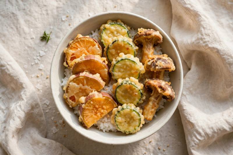 Photo of Vegetable Tempura Donburi, a dinner recipe from FluentFuel