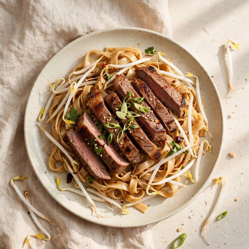 Photo of Wok-Seared Beef with Wide Rice Noodles, a dinner recipe from FluentFuel