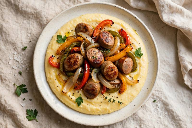 Photo of Sausage & Peppers over Polenta, a dinner recipe from FluentFuel
