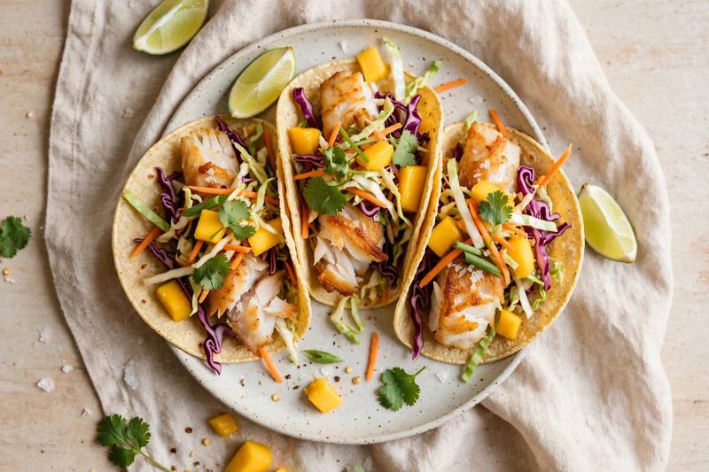 Photo of Fish Tacos with Mango Slaw, a dinner recipe from FluentFuel