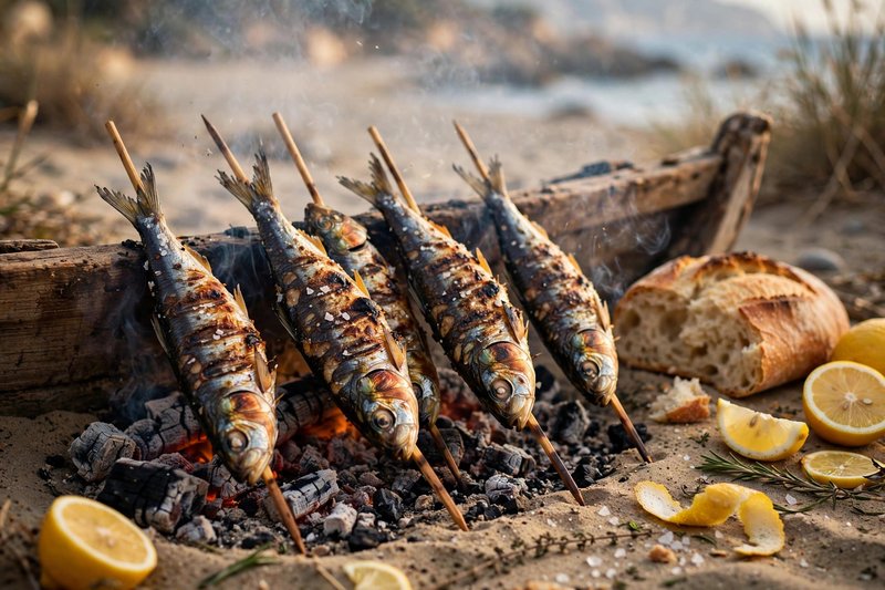 Photo of Espetos de Sardinas, a lunch recipe from FluentFuel