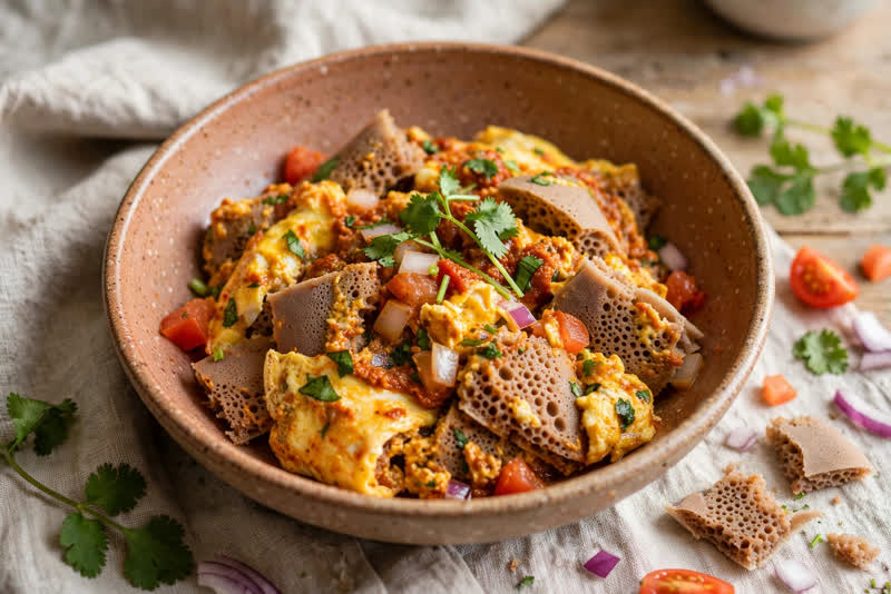 Photo of Enkulal Firfir, a breakfast recipe from FluentFuel