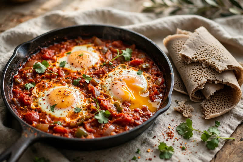 Photo of Ethiopian Shakshuka with Berbere, a breakfast recipe from FluentFuel