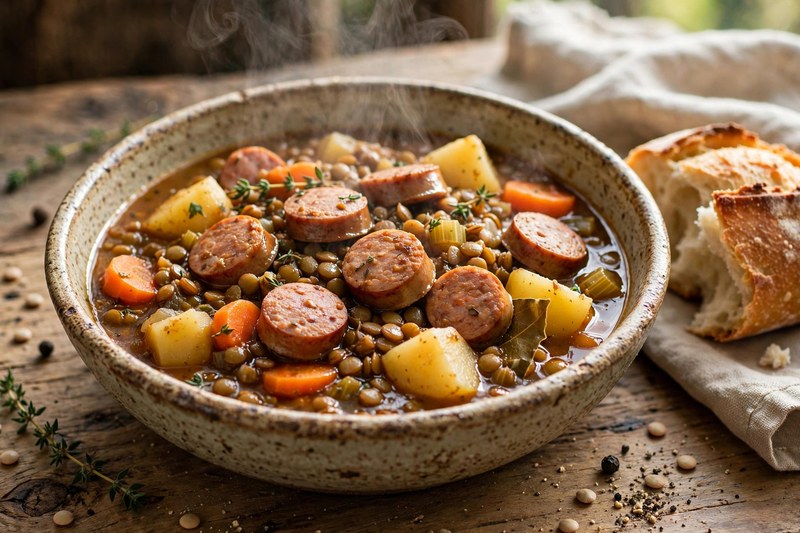 Photo of Linseneintopf — Lentil Stew, a dinner recipe from FluentFuel