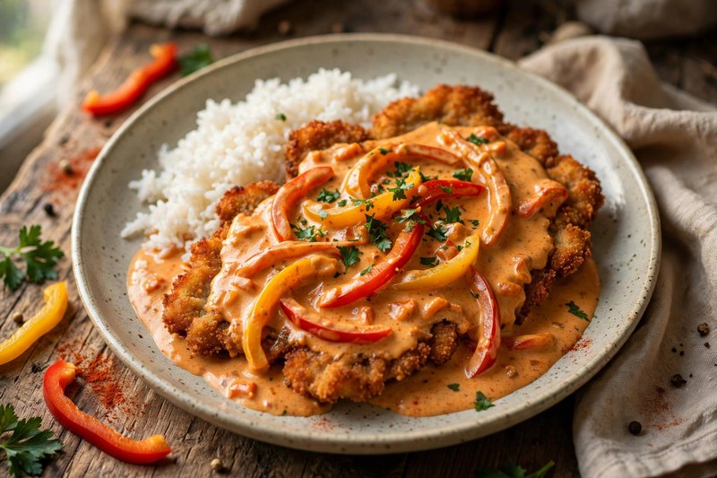 Photo of Paprikaschnitzel — Paprika Cream Schnitzel, a dinner recipe from FluentFuel