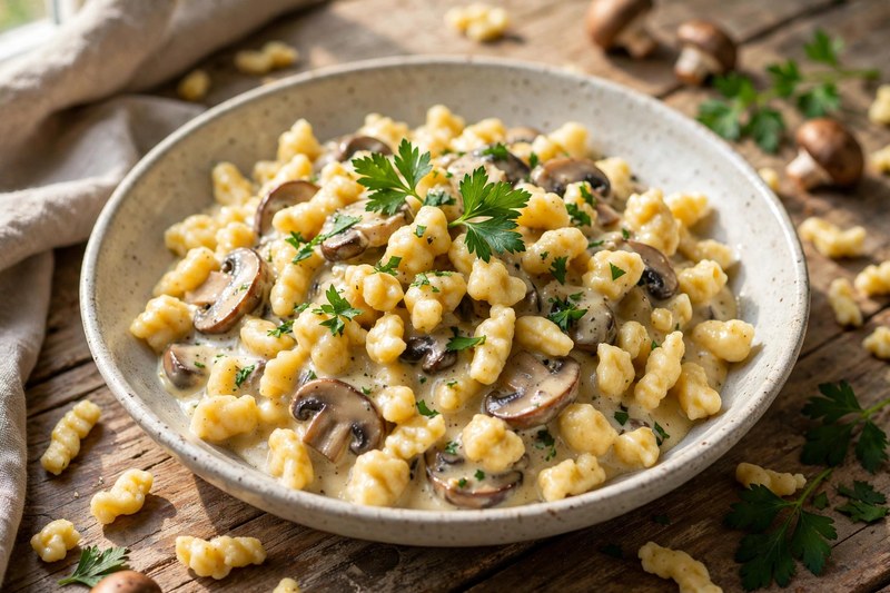 Photo of Spätzle mit Pilzrahmsoße, a dinner recipe from FluentFuel