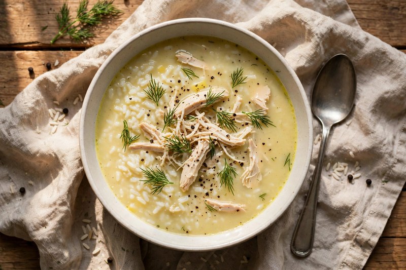 Photo of Avgolemono (Egg-Lemon Chicken Soup), a dinner recipe from FluentFuel