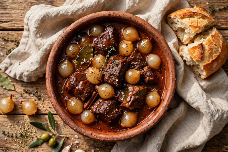 Photo of Stifado (Wine-Braised Beef with Pearl Onions), a dinner recipe from FluentFuel