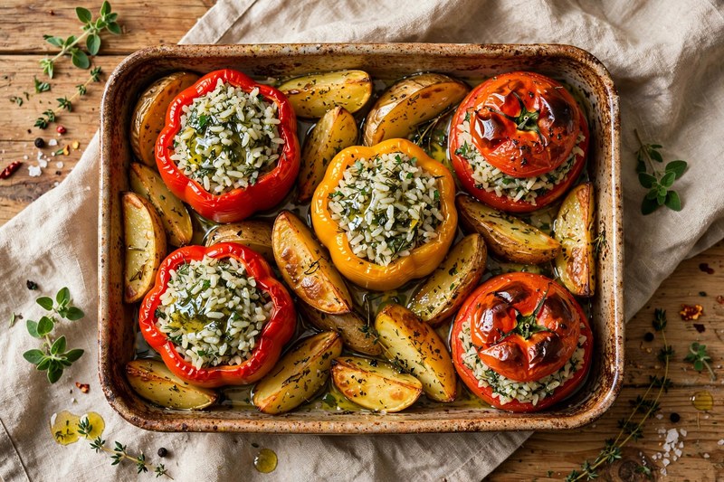 Photo of Gemista (Rice-Stuffed Peppers and Tomatoes), a dinner recipe from FluentFuel