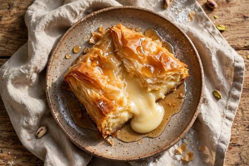 Photo of Galaktoboureko (Custard in Phyllo), a snack recipe from FluentFuel