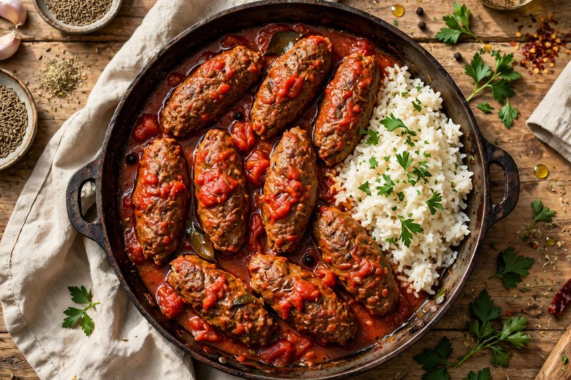 Photo of Soutzoukakia (Cumin Meatballs in Tomato Sauce), a dinner recipe from FluentFuel