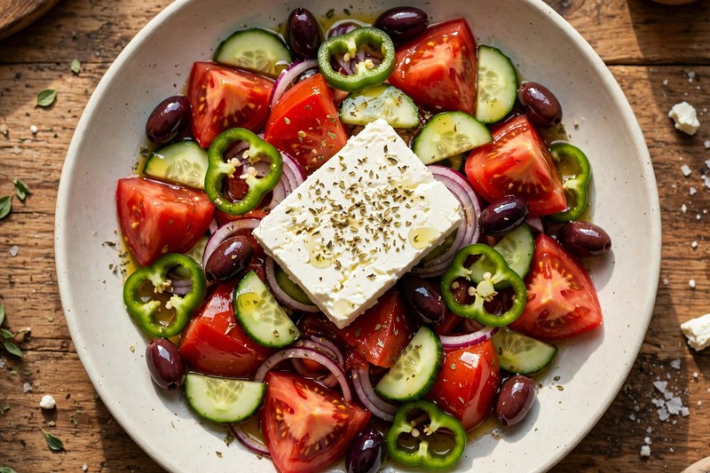 Photo of Horiatiki (Village Salad), a lunch recipe from FluentFuel