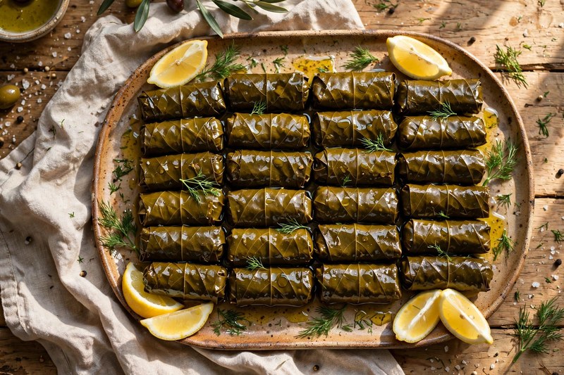 Photo of Dolmades (Stuffed Grape Leaves), a snack recipe from FluentFuel