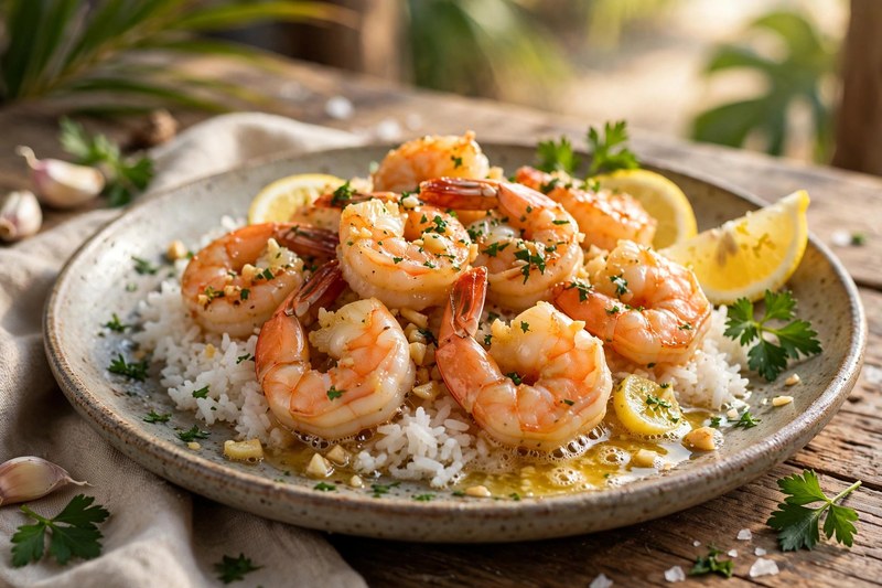 Photo of Garlic Shrimp Plate, a lunch recipe from FluentFuel